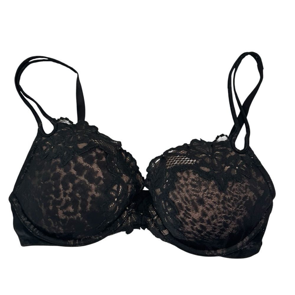 Victorias Secret Elegant Black Lace overlay underwire padded bra size 34d